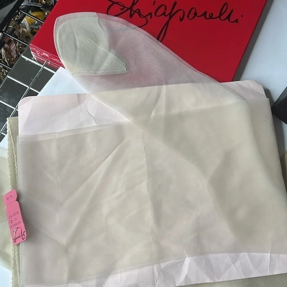 Vintage Schiaparelli 2 PAIR NEW Nylon Stockings in Original Box w Paper One Size